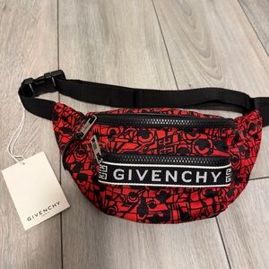 Givenchy Red and Black Logo Print Waist Bag